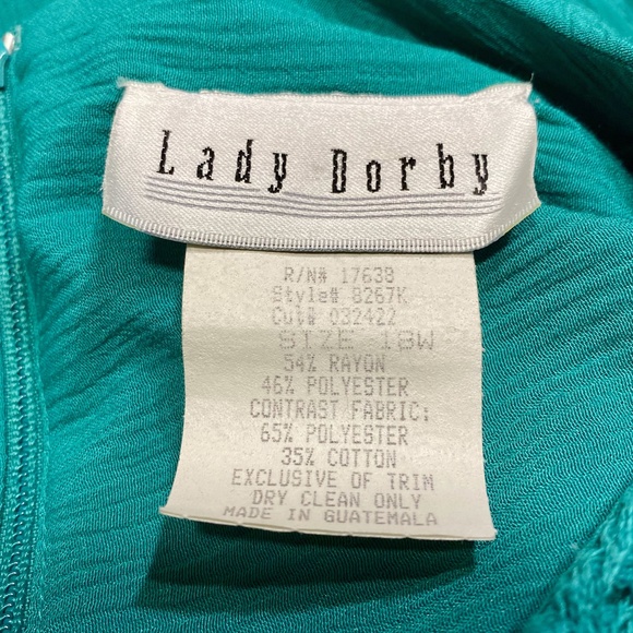 Lady Dorby Teal Dress 18W • Jacquard Lace Bodice • Vintage Midi • Plus Size - Picture 4 of 8